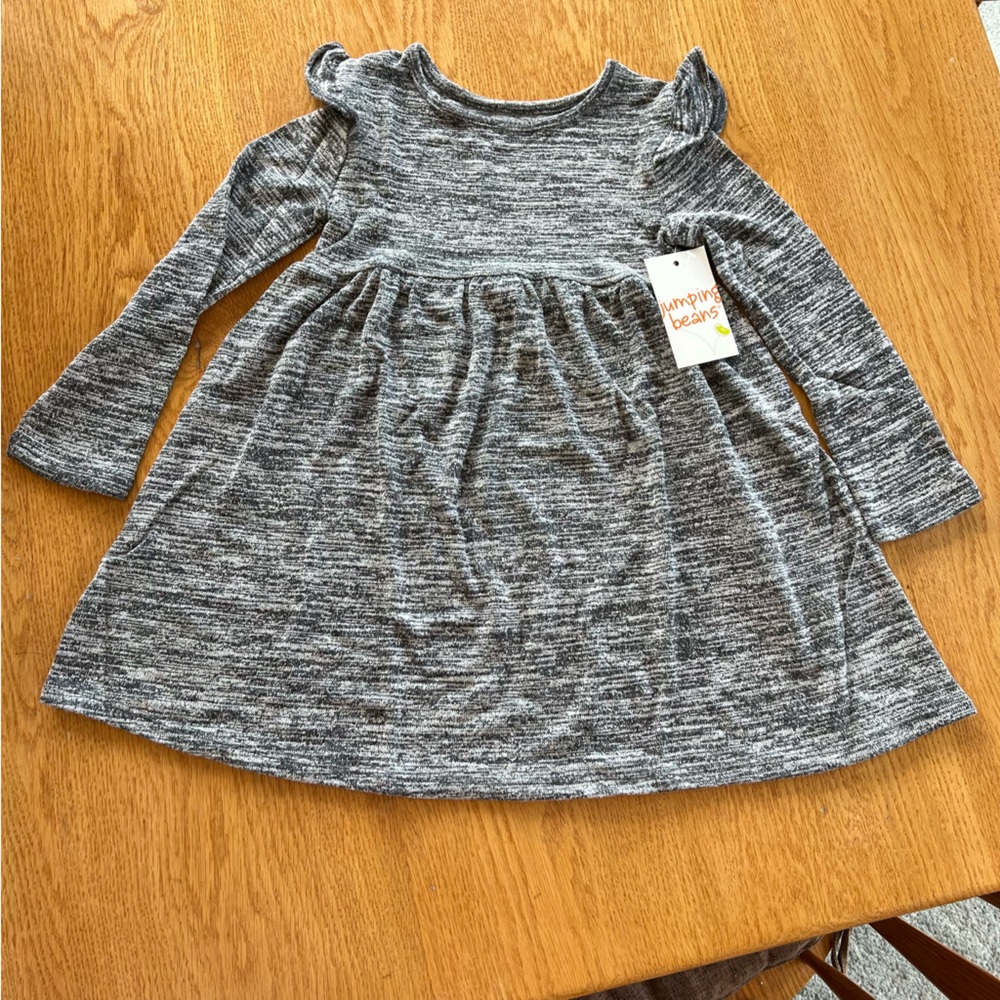 Jumping Beans Girls Charcoal Knit Long Sleeved Dress